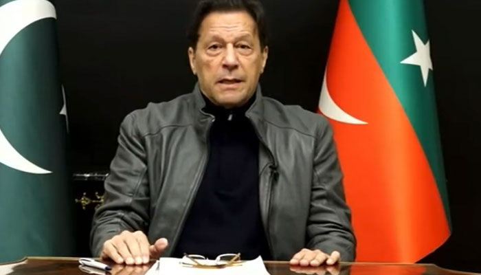 PTI Chief Imran Khan addressing the nation from his residence in Lahores Zaman Park on January 25, 2023. Screengrab of a Twitter video.