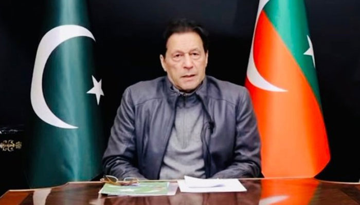 PTI chief Imran Khan addressing the nation on January 27, 2023. Screengrab of a Twitter video.