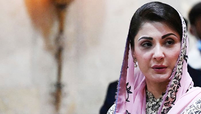ُPML-N leader Maryam Nawaz arrives to address a press conference in Islamabad on July 25, 2022. — AFP