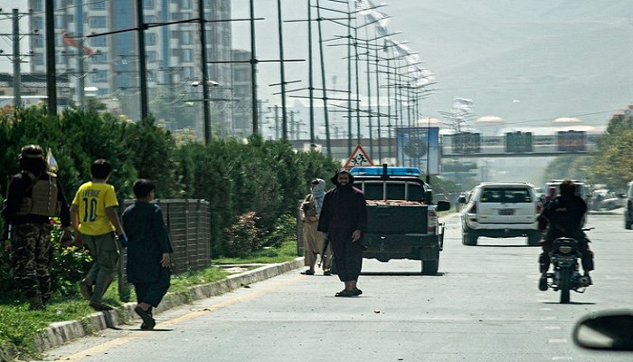 Taliban personnel stand guard along a road near an embassy after a suicide attack in Kabul on September 5, 2022. — AFP/ file
