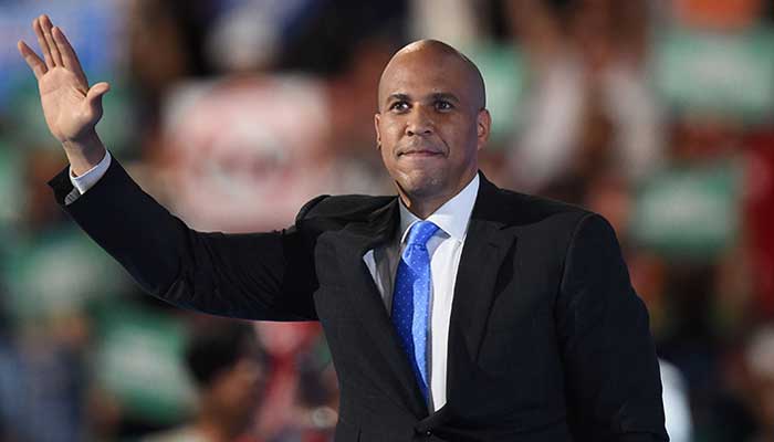 Sen. Cory Booker waves during the Democratic National Convention at the Wells Fargo Center in Philadelphia. — AFP/File