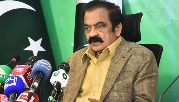 Interior Minister Rana Sanaullah addresses a press conference on February 16. — PID