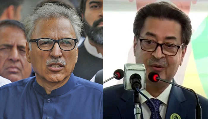 A combo of President Arif Alvi (left) and CEC Sikandar Sultan Rajas pictures. — AFP/Radio Pakistan/File