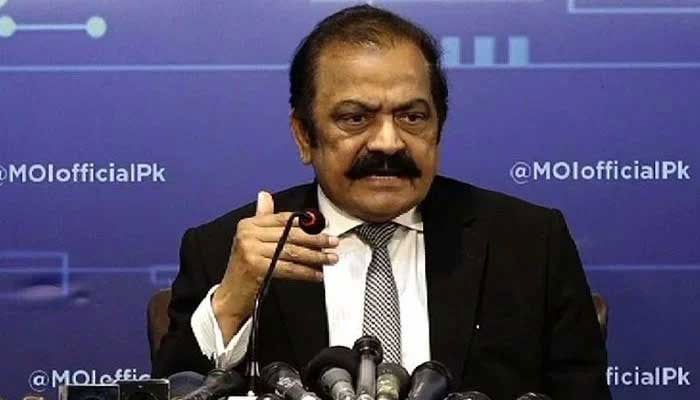 Interior Minister Rana Sanaullah addresses a press conference.— Ministry of Interior/file