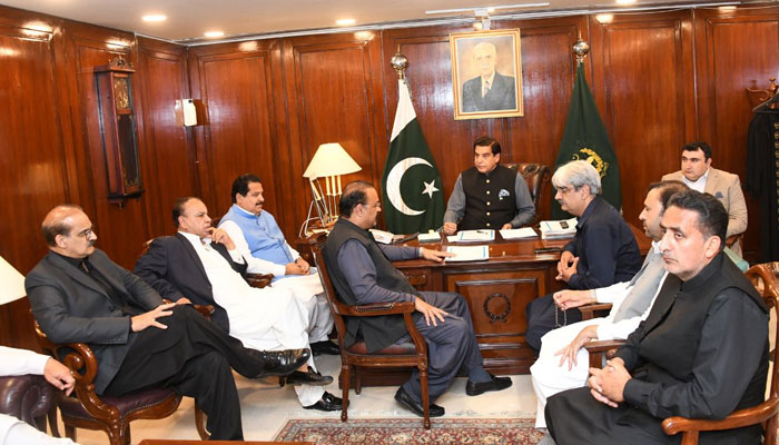 PTI leaders called on Speaker National Assembly Raja Pervaiz Ashraf on February 27, 2023. Twitter/NAofPakistan