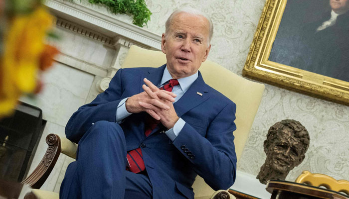 US President Joe Biden speaks during a meeting with German Chancellor Olaf Scholz in the Oval Office of the White House in Washington, DC, on March 3, 2023. AFP