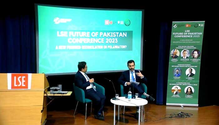 Former Governor State Bank Reza Baqir (left) speaks at Future of Pakistan Conference 2023. — provided by author