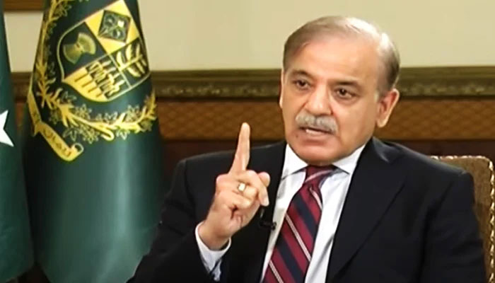 Prime Minister Shehbaz Sharif during an interview on Geo News programme Capital Talk in Islamabad, on March 14, 2023, in this still taken from a video. — YouTube/GeoNews