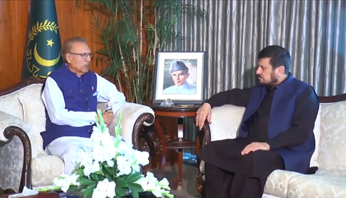 President Arif Alvi with Governor Khyber Pakhtunkhwa Haji Ghulam Ali.—PTV