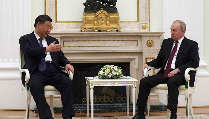 Russian President Vladimir Putin meets with China´s President Xi Jinping at the Kremlin in Moscow on March 20, 2023.—AFP