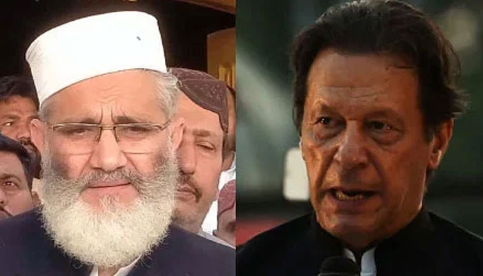 Jamaat-e-Islami Emir Sirajul Haq and Pakistan Tehreek-e-Insaf Chairman Imran Khan. —INP/AFP/File