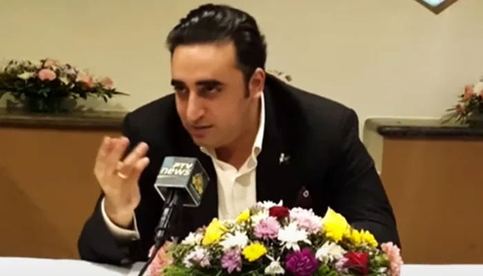 Foreign Minister Bilawal Bhutto-Zardari addressing a press conference in Goa, India, on May 5, 2023, in this still taken from a video. — YouTube/PTVNewsLive