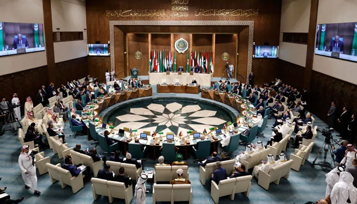 Egyptian Foreign Minister Sameh Shoukry speaks during an emergency meeting of Arab League foreign ministers in Cairo.—AFP