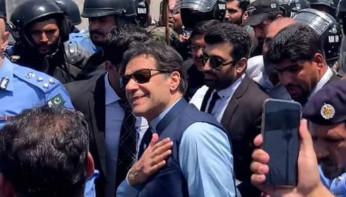Former prime minister and Pakistan Tehreek-e-Insaf (PTI) Chairman Imran Khan at the Islamabad High Court on May 12, 2023. Twitter