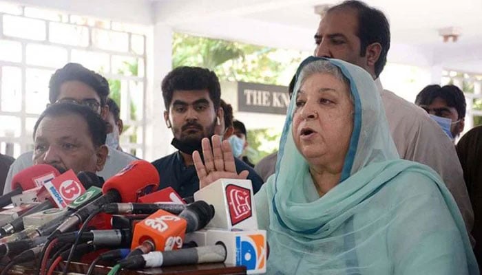 Pakistan Tehreek-e-Insaf (PTI) leader Dr Yasmin Rashid addresses the media in Faisalabad on September 22, 2021. — APP/File