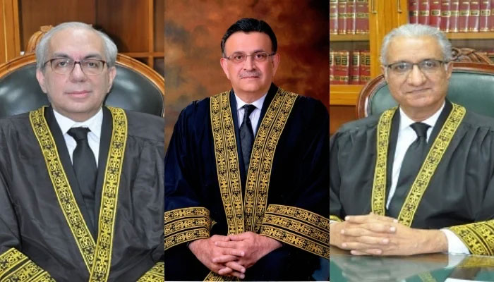 (L-R) Justice Munib Akhtar, Chief Justice Umar Ata Bandial, and Justice Ijaz ul Ahsan. — SC website