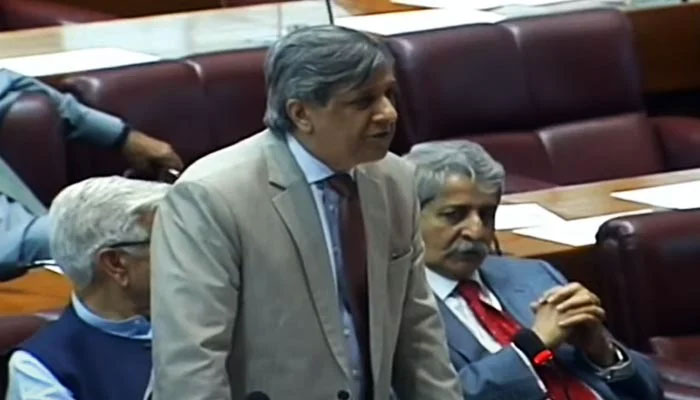 Law Minister Azam Nazeer Tarar speaks during the joint session of parliament in Islamabad, on May 15, 2023, in this still taken from a video. — Geo News