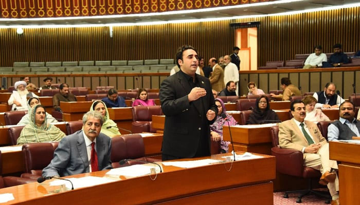 Foreign Minister Bilawal Bhutto-Zardari speaks during a joint session of parliament on May 15, 2023. — Facebook/NationalAssemblyOfPakistan