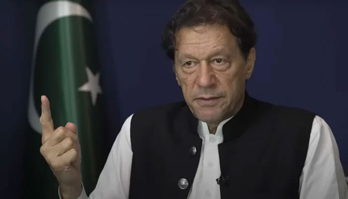 PTI chief Imran Khan being interviewed by Sky News Cordelia Lynch at his Zaman Park residence in Lahore on May 13, 2023. — Screenshot of a YouTube video