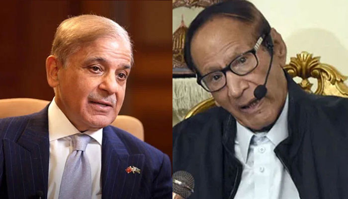 Prime Minister Shehbaz Sharif and Pakistan Muslim League–Quaid senior leader Chaudhry Shujaat Hussain. — Online/File