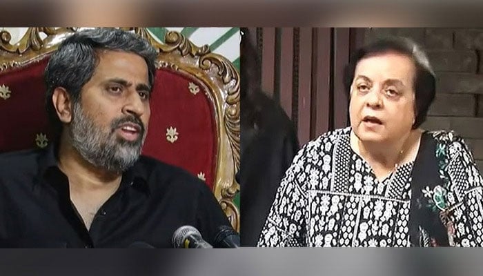 PTI leader Fayyazul Hassan Chohan and Shireen Mazari, in this still taken from a video on May 23, Tuesday. — YouTube/GeoNews