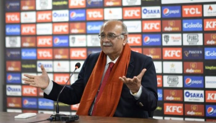 Pakistan Cricket Board Management Committee Chairman Najam Sethi addresses a press conference in this undated file photo. — APP