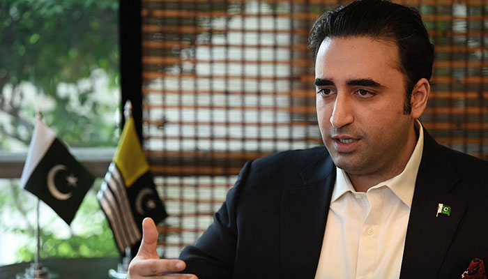 Pakistan´s Foreign Minister Bilawal Bhutto Zardari speaks during an interview with AFP in Muzaffarabad, the capital of Pakistan-administered Kashmir on May 22, 2023.—AFP