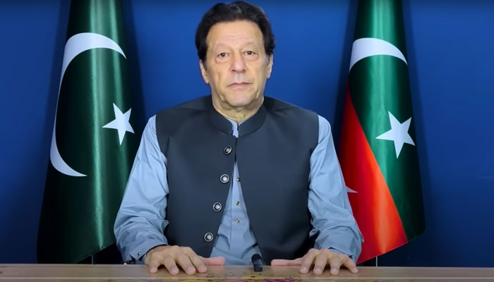 PTI chief addressing the nation on May 28, 2023. Screengrab of a YouTube/ImranKhanOfficialChannel video.