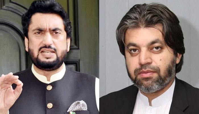 Pakistan Tehreek-e-Insaf leaders Shehryar Afridi (left) and Ali Muhammad Khan. — Radio Pakistan/File