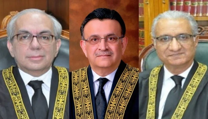 (Left to right) Justice Ijazul Ahsan, CJP Umar Ata Bandial and Justice Munib Akhtar. — Supreme Court website