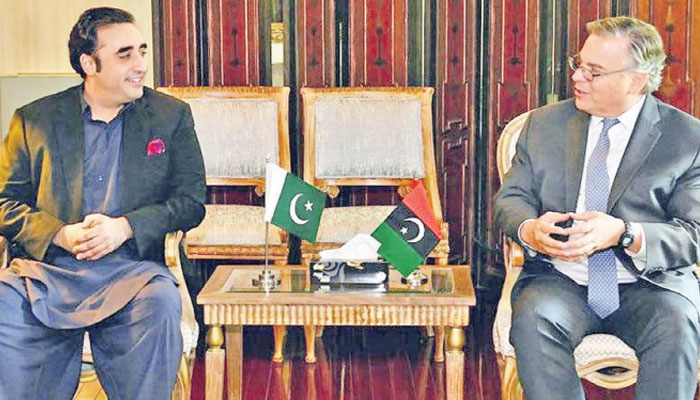 Pakistans Foreign Minister Bilawal Bhutto Zardari and US Ambassador to Pakistan Donald Blome.—The News