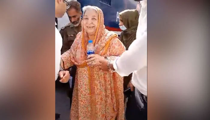 Pakistan Tehreek-e-Insaf (PTI) leader Yasmin Rashid outside anti-terrorism court in Lahore in this still taken from a video on June 3, 2023. — Twitter/PTI