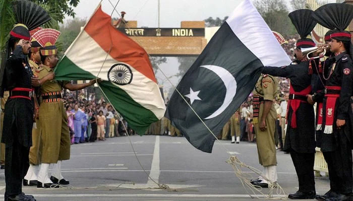 Indian and Pakistani soldiers at the border in this undated photograph. — AFP/Files