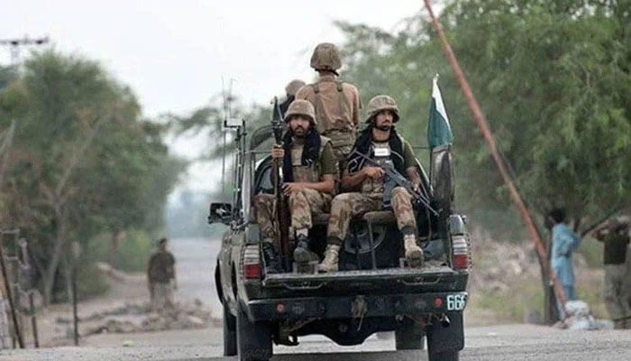 Pakistan Army troops in a military vehicle. — AFP/File