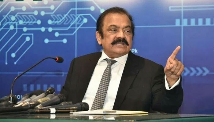 Interior Minister Rana Sanaullah addresses a press conference in Islamabad. — PID /File