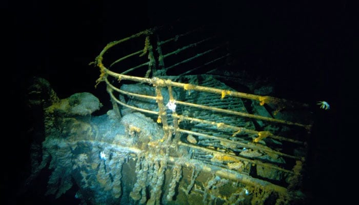 This handout image taken during the historical 1986 dive, courtesy of WHOI (Woods Hole Oceanographic Institution) and released February 15, 2023, shows the Titanic bow. — AFP