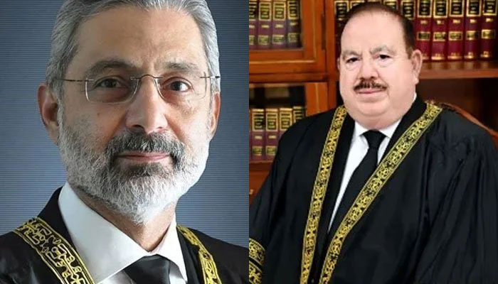 Justice Qazi Faex Isa (L) and Justice Sardar Tariq Masood (R).— Supreme Court website.