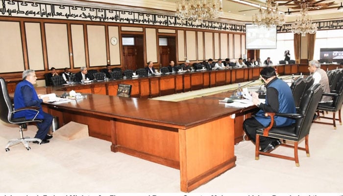 Federal Minister for Finance and Revenue Ishaq Dar chairing the meeting of Economic Coordination Committee on June 23, 2023. PID