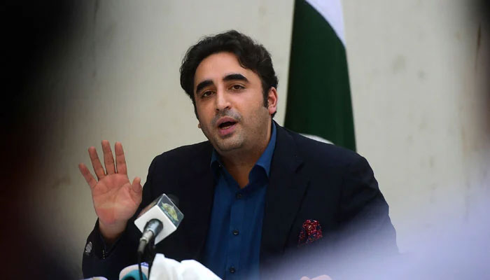 Foreign Minister Bilawal Bhutto Zardari addressing a press conference in this undated picture. — AFP/File