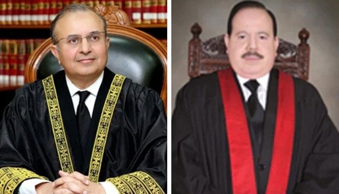 Justice Mansoor Ali Shah (L) and Justice Sardar Tariq Masood (R) and . — Supreme Courts website/File