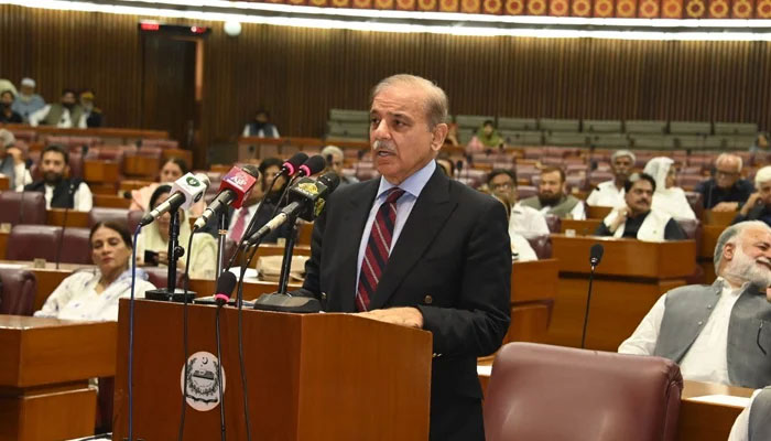 Prime Minister Shehbaz Sharif is addressing joint session of parliament on July 6, Thursday. — Twitter/@NAofPakistan