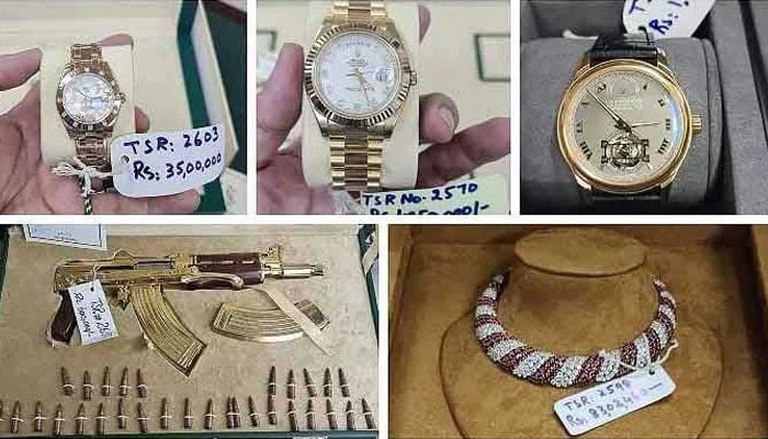 A photograph of the Toshakhana gifts received by PTI Chairman Imran Khan. — Geo News