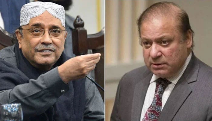 Former president Asif Ali Zardari (L) and Former prime minister Nawaz Sharif. —AFP
