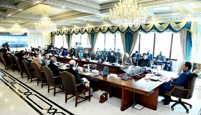 Former prime minister Imran Khan chairs a federal cabinet meeting in this February 15 picture. —APP