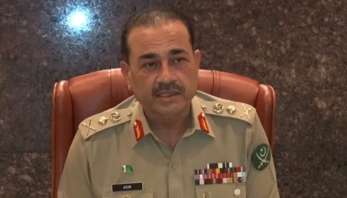 Chief of Army Staff (COAS) General Asim Munir is addressing Corps Commander Conference at GHQ in Rawalpindi in this still taken from a video on July 17, Monday. — ISPR