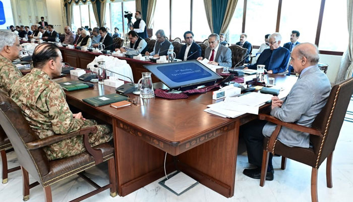 Prime Minister Shehbaz Sharif chairing the second meeting of the Apex Committee in Islamabad on July 21, 2023. PID