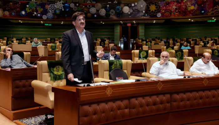 Sindh Chief Minister Syed Murad Ali Shah speaks on the floor of the Provincial Assembly. Photo: Sindh CM House Twitter