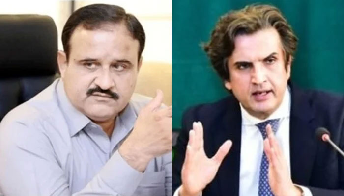 Former Punjab chief minister Usman Buzdar and Former federal minister Khusro Bakhtiar. APP/Files/Twitter/@KhusroMakhdum