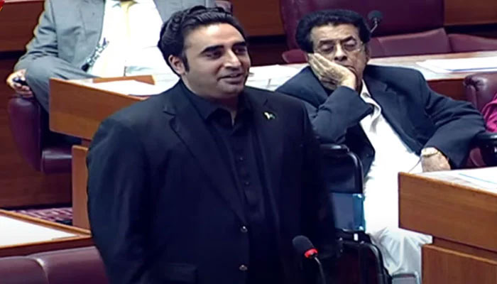Foreign Minister Bilawal Bhutto-Zardari is addressing the National Assembly on August 7, 2022. — Screengrab/YouTube/PTV