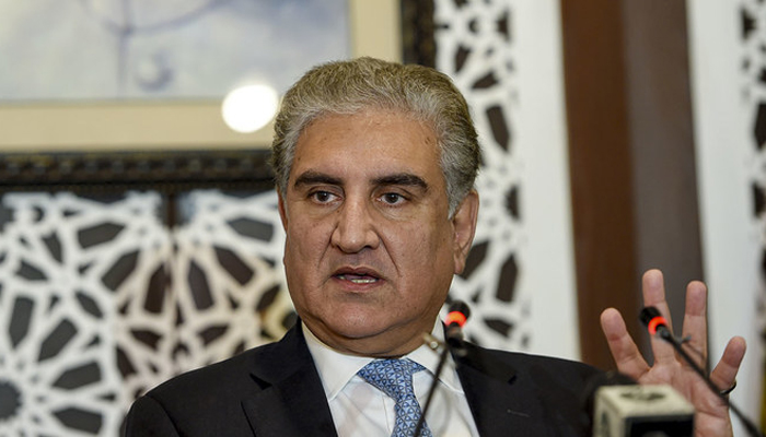 Pakistan’s former Foreign Minister Shah Mahmood Qureshi while speaking to the media. — AFP/File